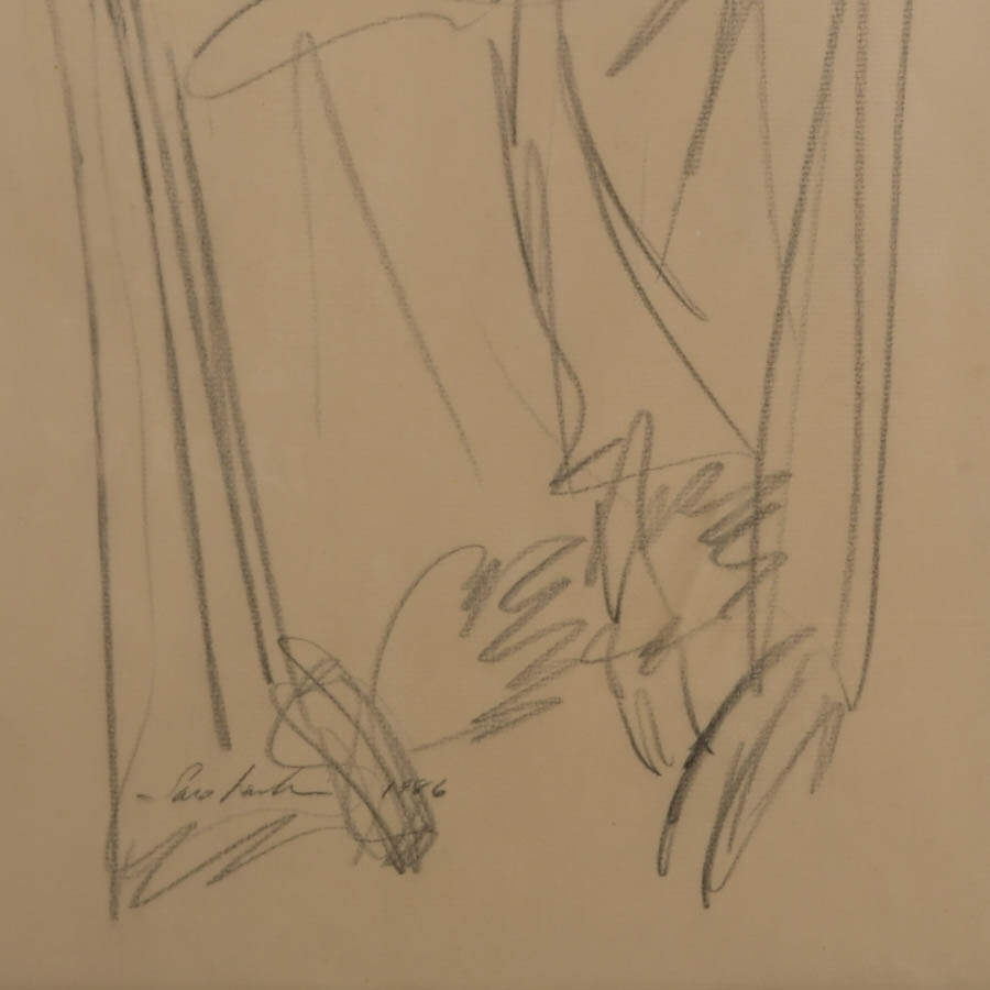 Framed Signed Figurative Modernism Graphite Drawing on Paper-3