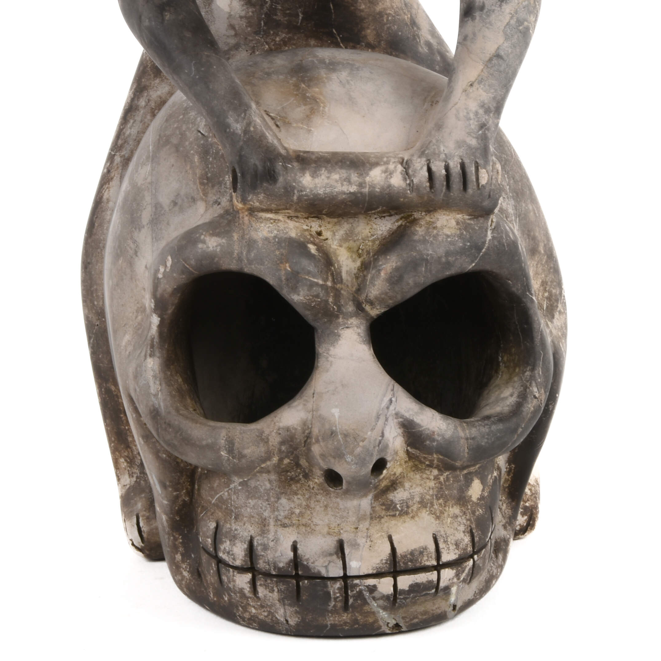 Carved Stone Skull and Lizard Figure-7
