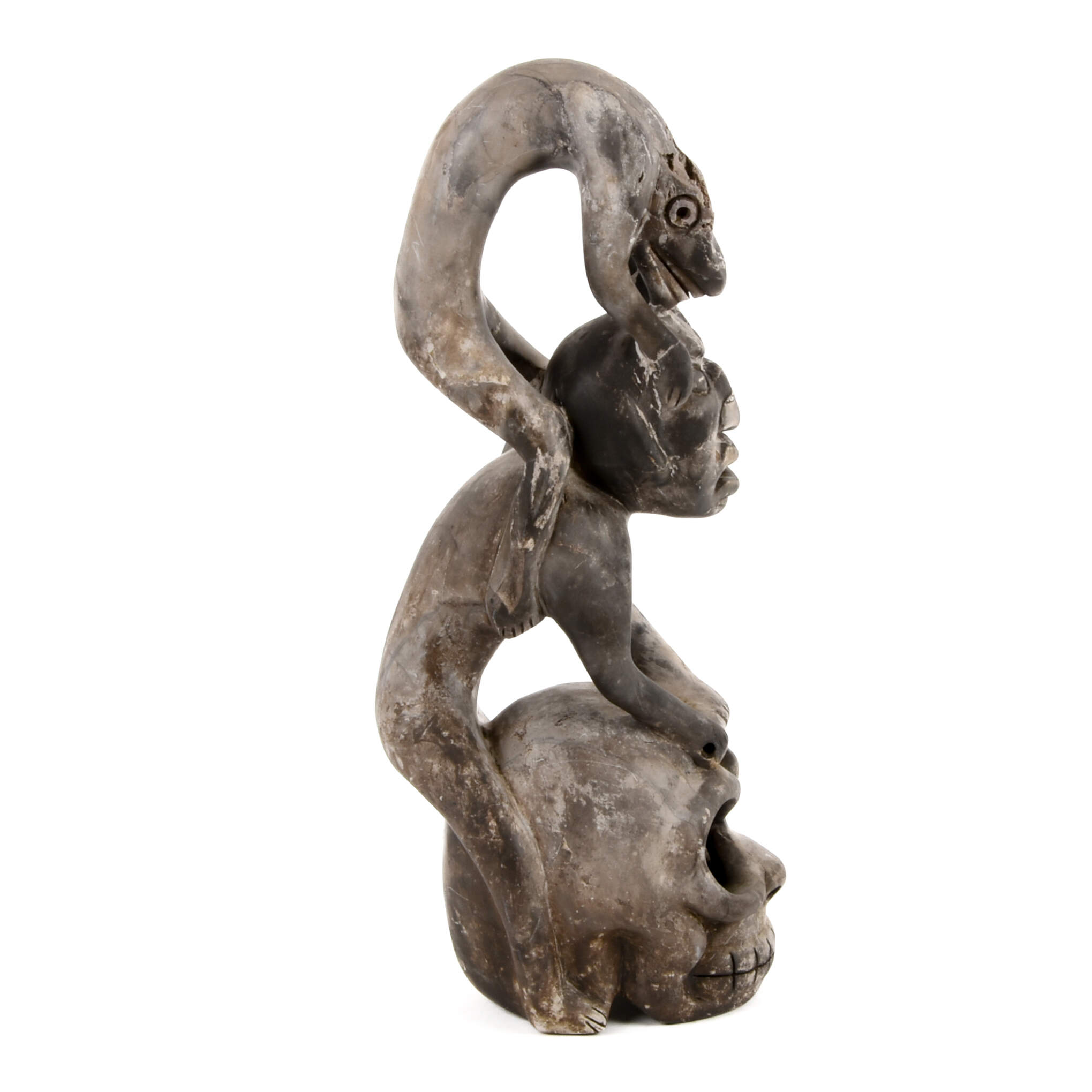 Carved Stone Skull and Lizard Figure-4