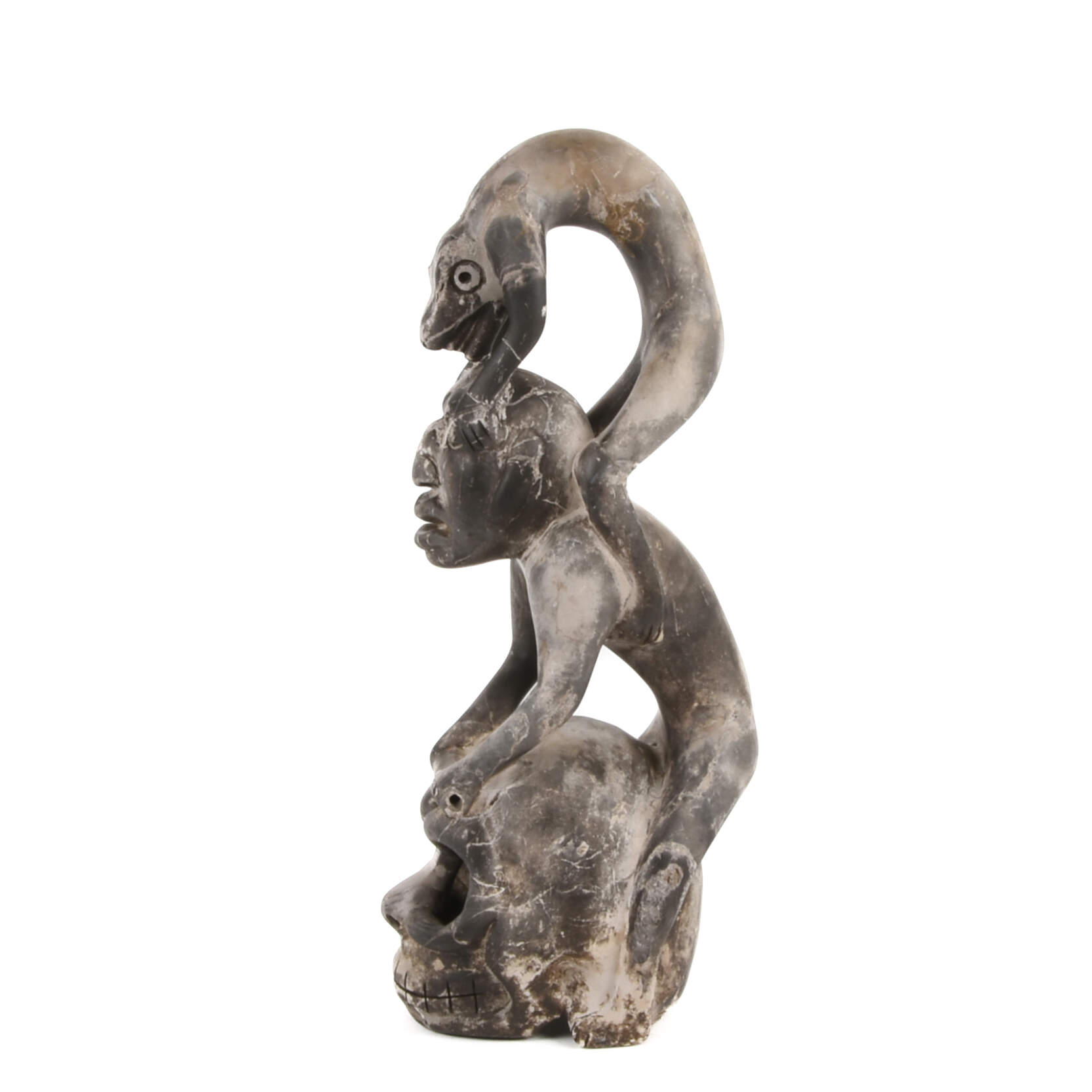 Carved Stone Skull and Lizard Figure-2
