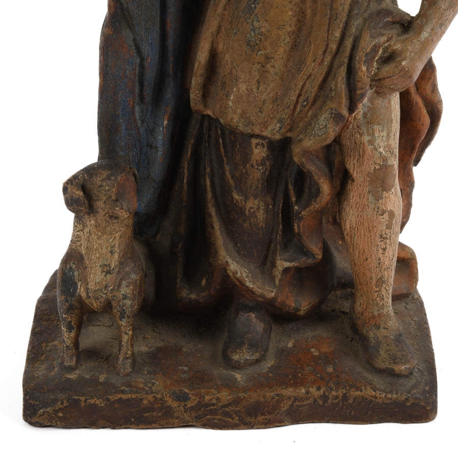 Antique European Polychrome Pottery Figure of Saint Roch-3