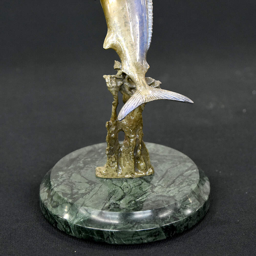 Signed John Perry Cold Patinated Bronze Jumping Marlin on Base-6