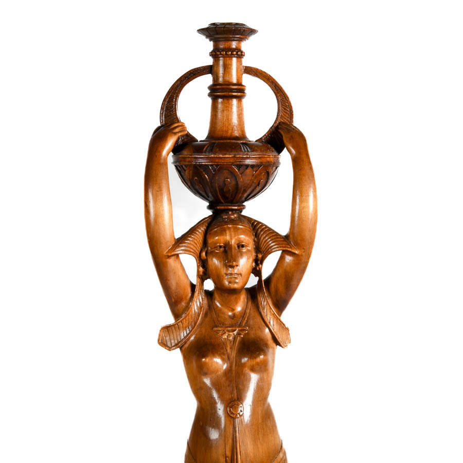 Carved Wood Egyptian Pedestal Table-4