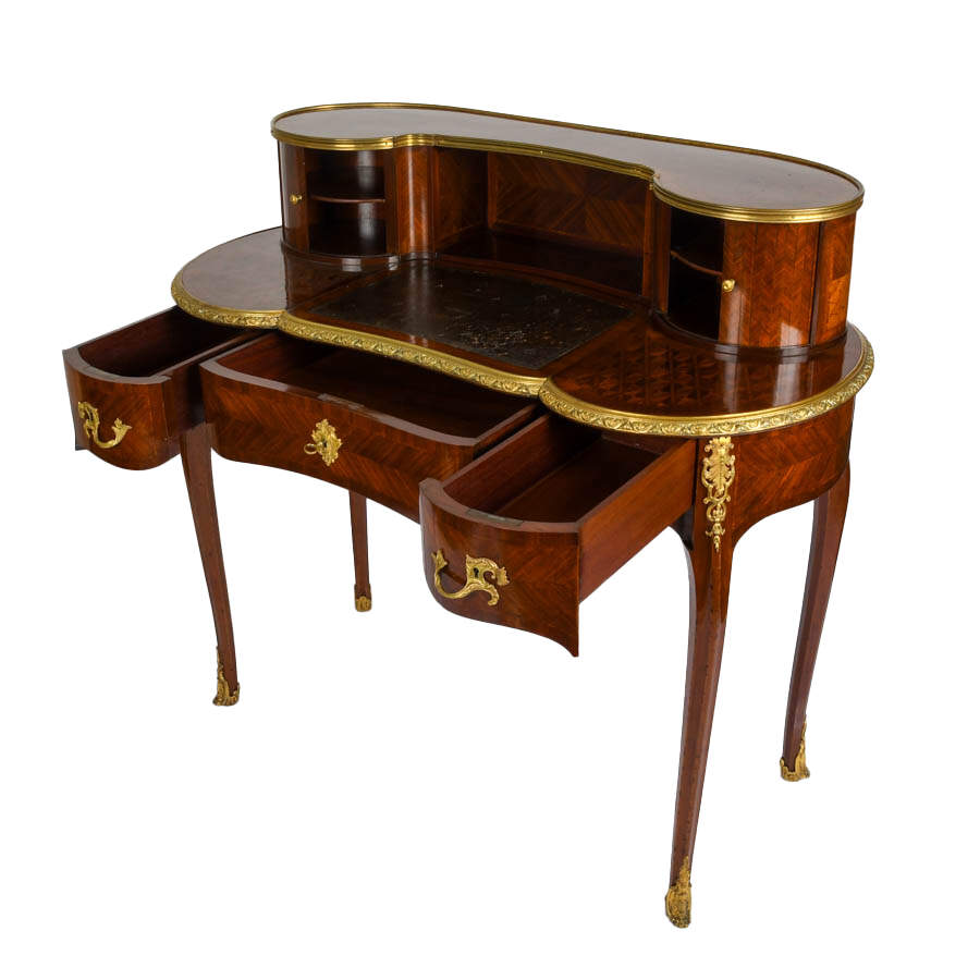 French Louis XVI-Style Ladies Mahogany and Gilt Ormolu Mounted Desk-5