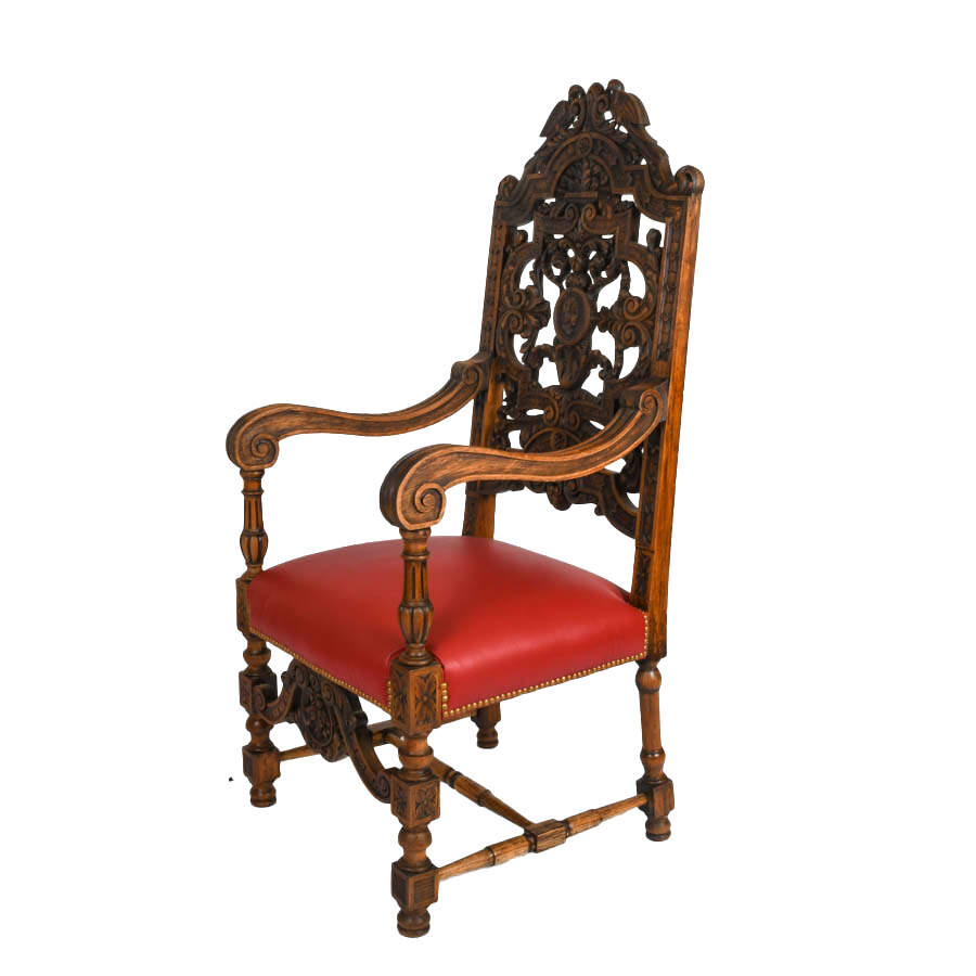 Italian Carved Walnut Figural Throne Chair-4