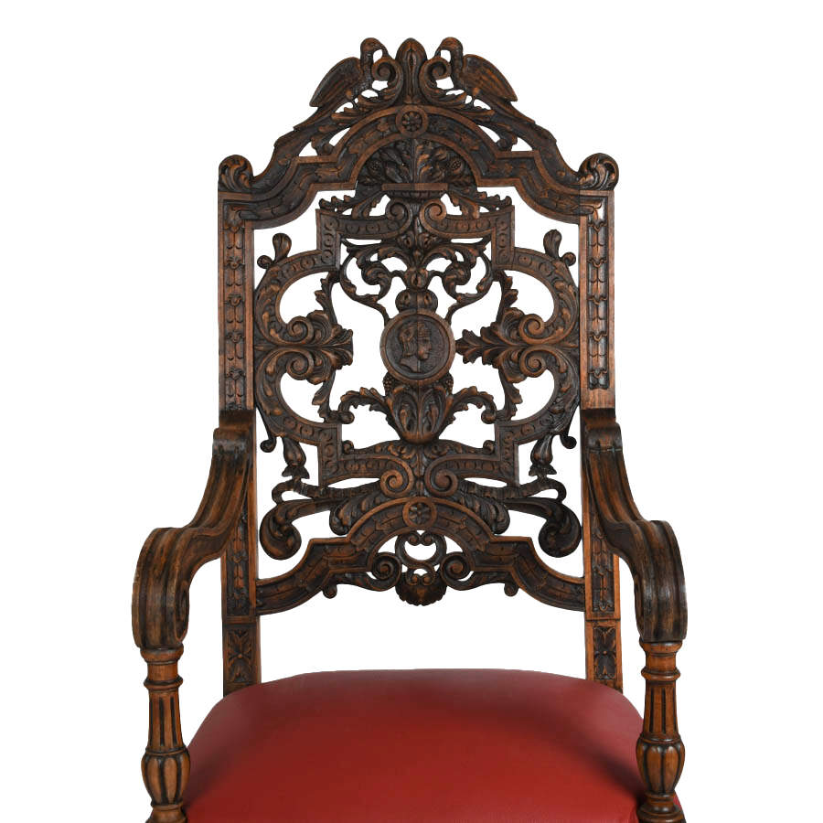 Italian Carved Walnut Figural Throne Chair-3