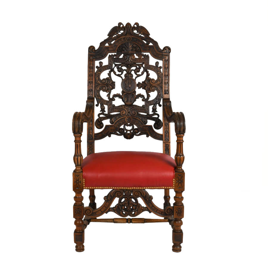 Italian Carved Walnut Figural Throne Chair-1