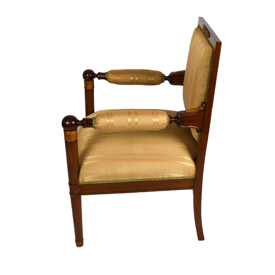 Antique French Empire-Style Ormolu and Upholstered Side Chair-3