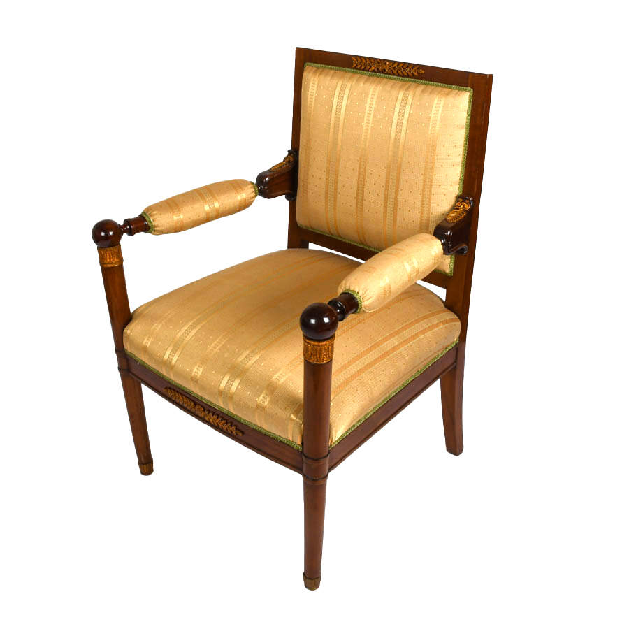 Antique French Empire-Style Ormolu and Upholstered Side Chair-2