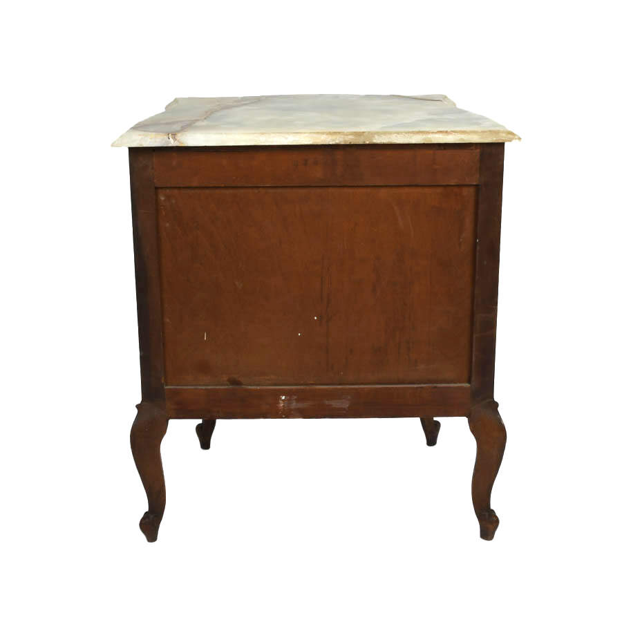 Antique French Two Drawer Walnut and Marble Top Nightstand-8