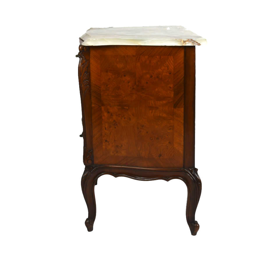Antique French Two Drawer Walnut and Marble Top Nightstand-7