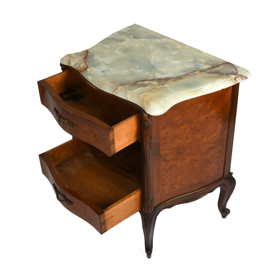 Antique French Two Drawer Walnut and Marble Top Nightstand-6