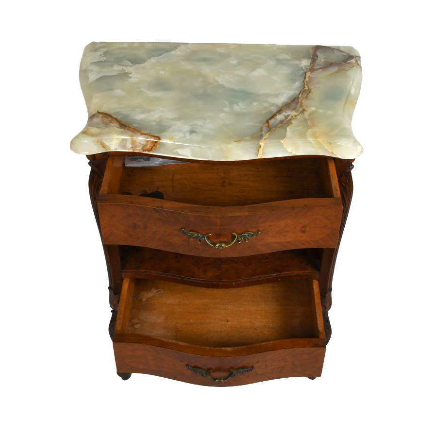 Antique French Two Drawer Walnut and Marble Top Nightstand-4