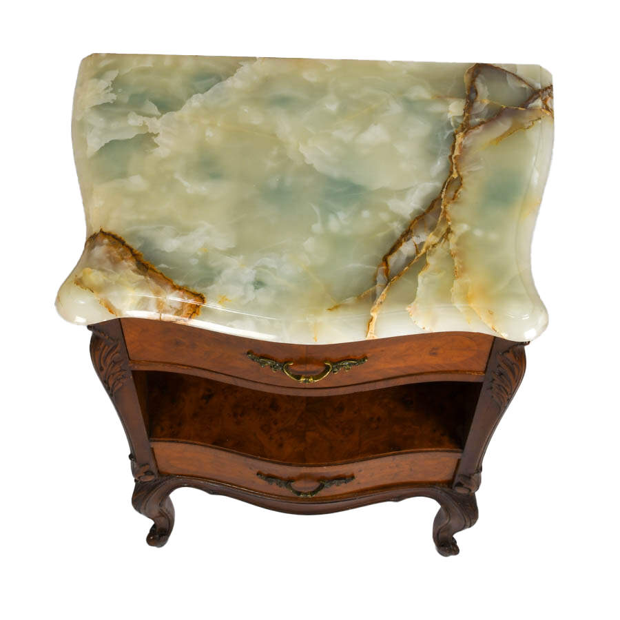 Antique French Two Drawer Walnut and Marble Top Nightstand-3
