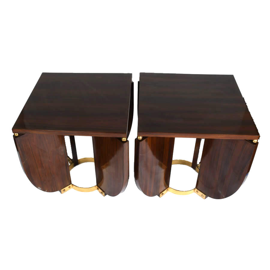 Pair of Mid-Century Modern Walnut Side Tables with Brass Mounts-3