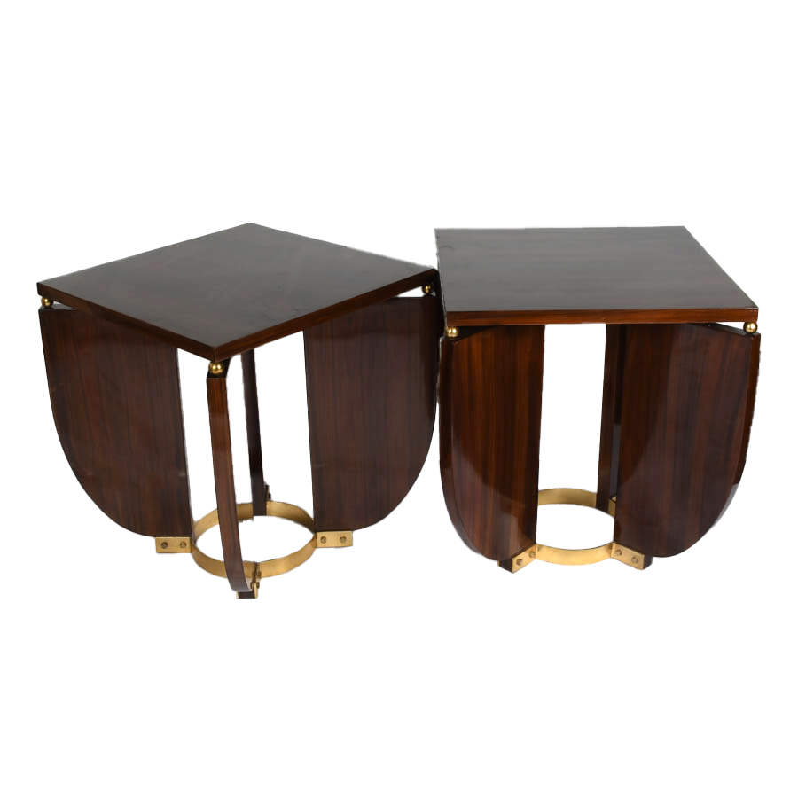 Pair of Mid-Century Modern Walnut Side Tables with Brass Mounts-2