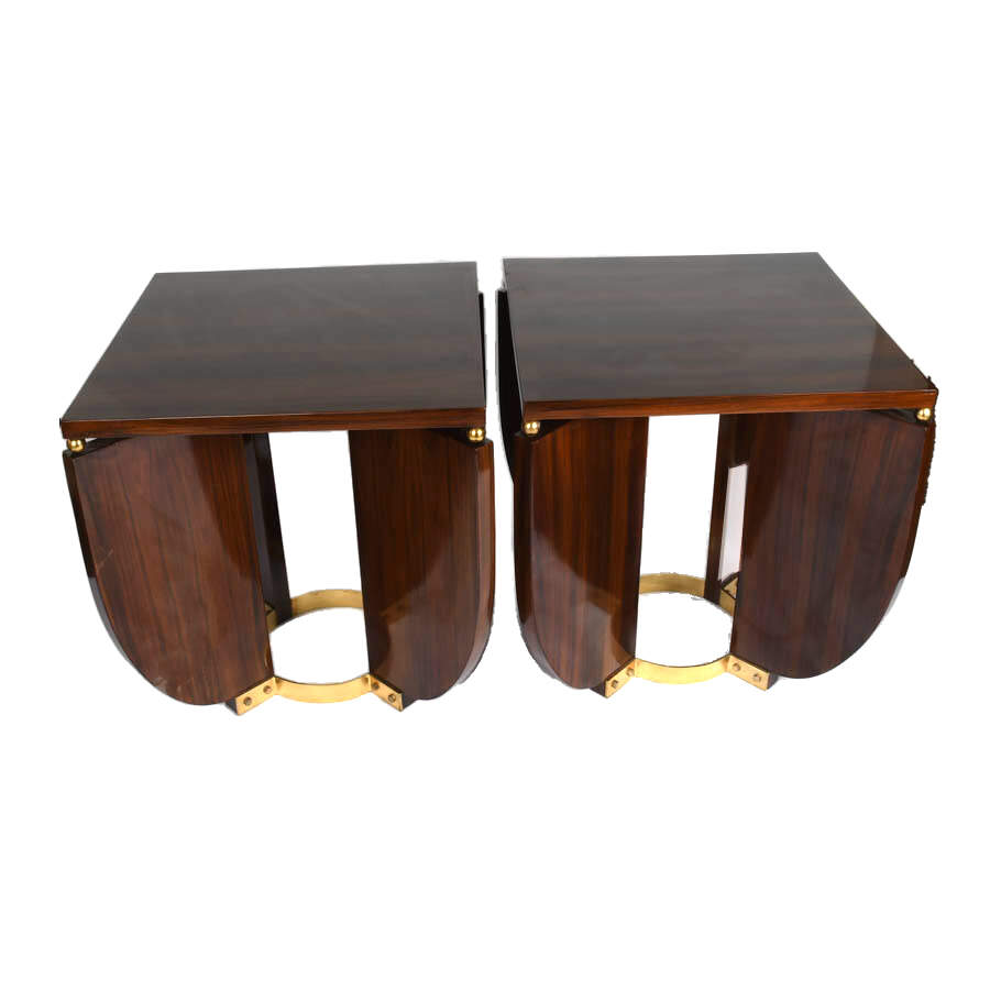 Pair of Mid-Century Modern Walnut Side Tables with Brass Mounts-1