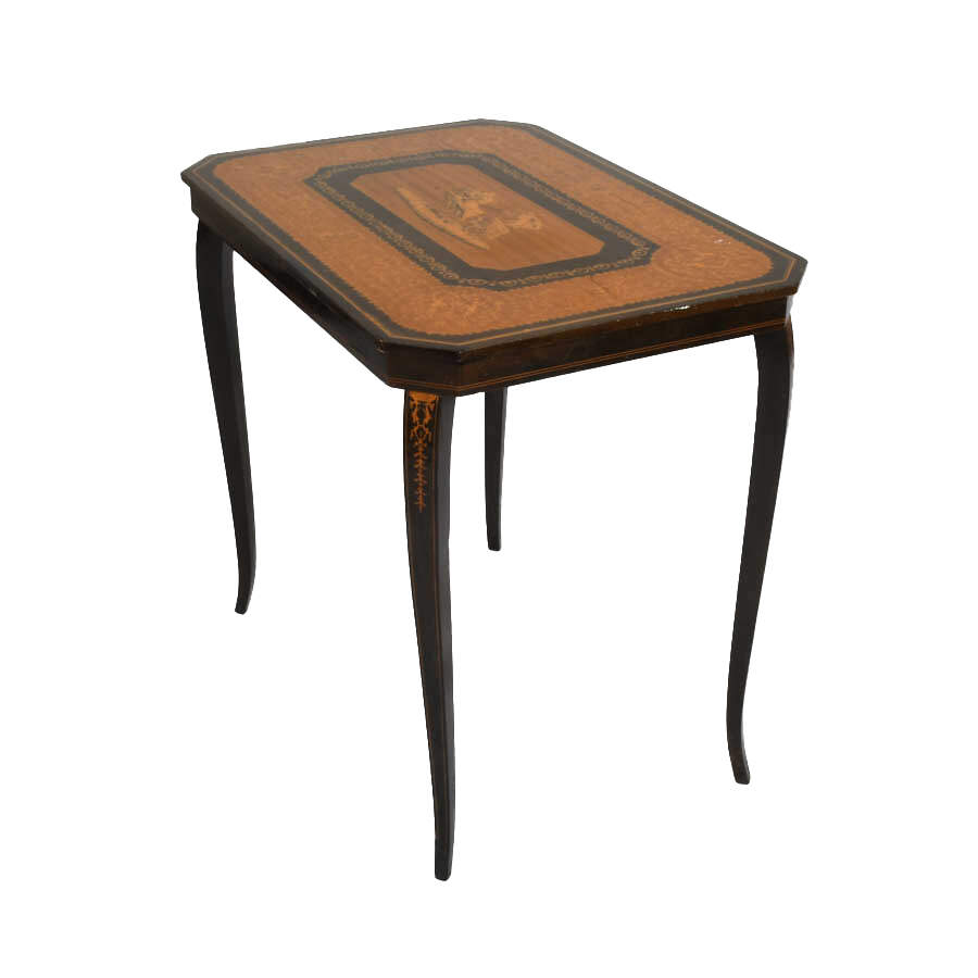 Italian Inlaid Wood Side Table-5
