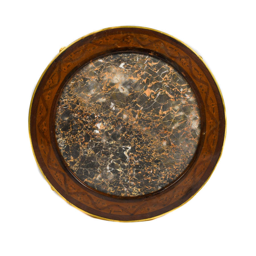 French Satinwood Gilt Bronze and Marble Round Side Table-7
