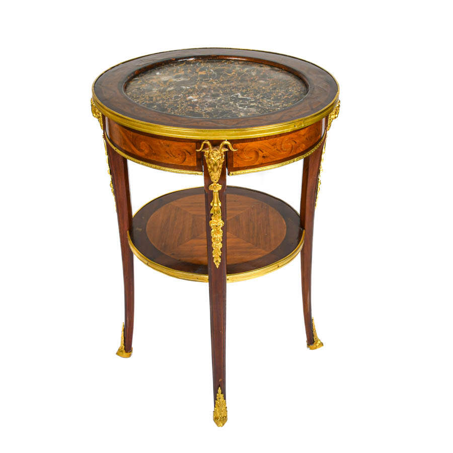 French Satinwood Gilt Bronze and Marble Round Side Table-3