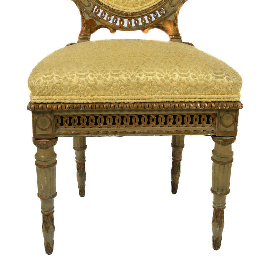 Antique French Pair of Circle Back Upholstered Side Chairs-6