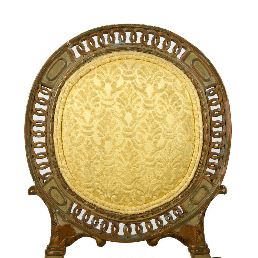 Antique French Pair of Circle Back Upholstered Side Chairs-5