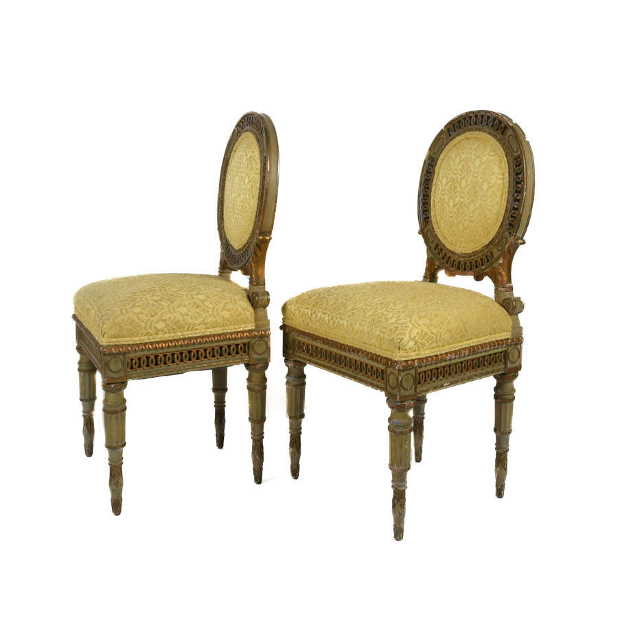 Antique French Pair of Circle Back Upholstered Side Chairs-2