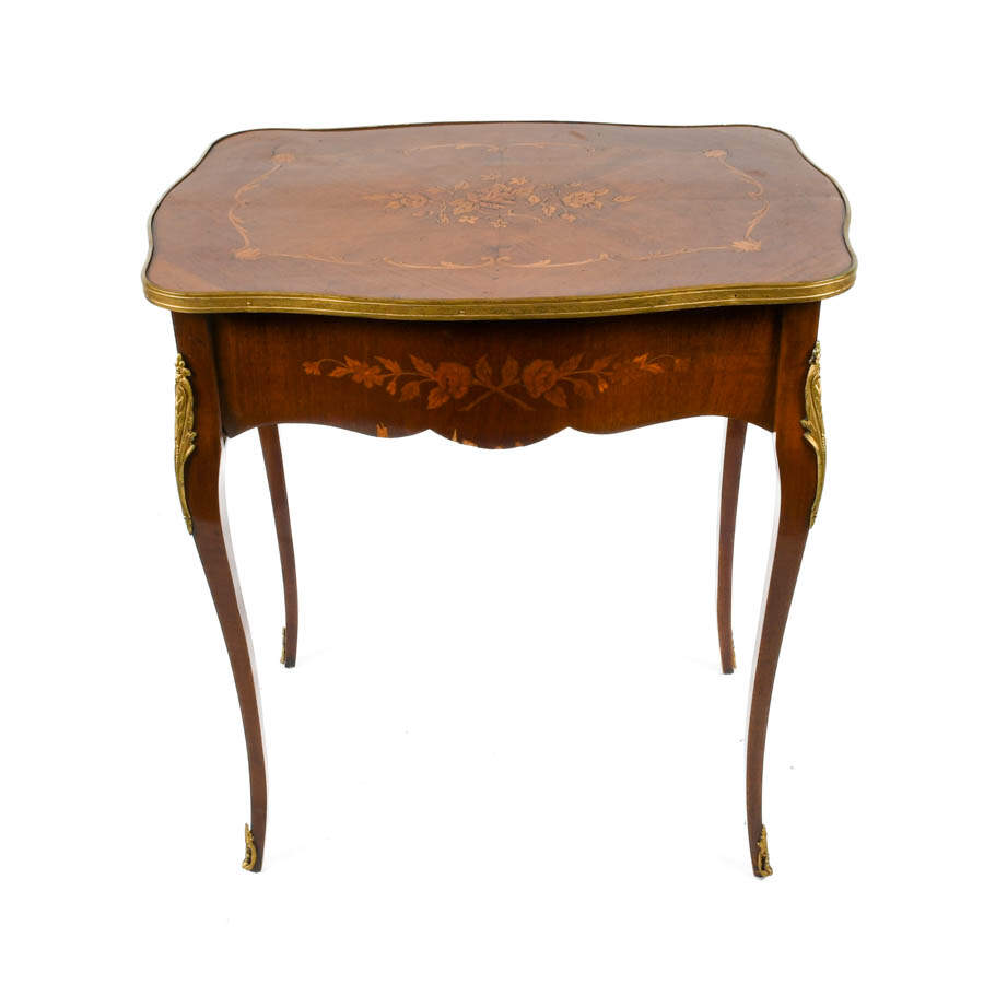 French Ormolu, Mahogany, and Marquetry Inlaid Side Table-2