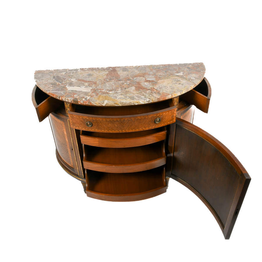 French Louis XVI-Style Inlaid Demi-Lune Commode-5
