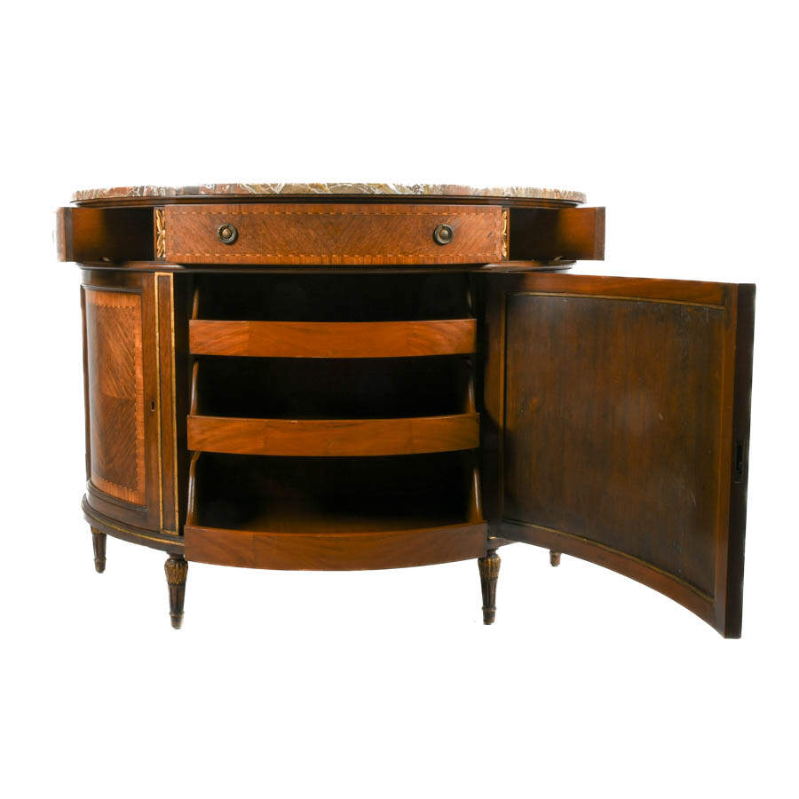 French Louis XVI-Style Inlaid Demi-Lune Commode-4