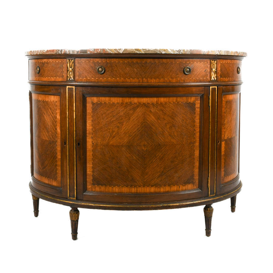 French Louis XVI-Style Inlaid Demi-Lune Commode-2