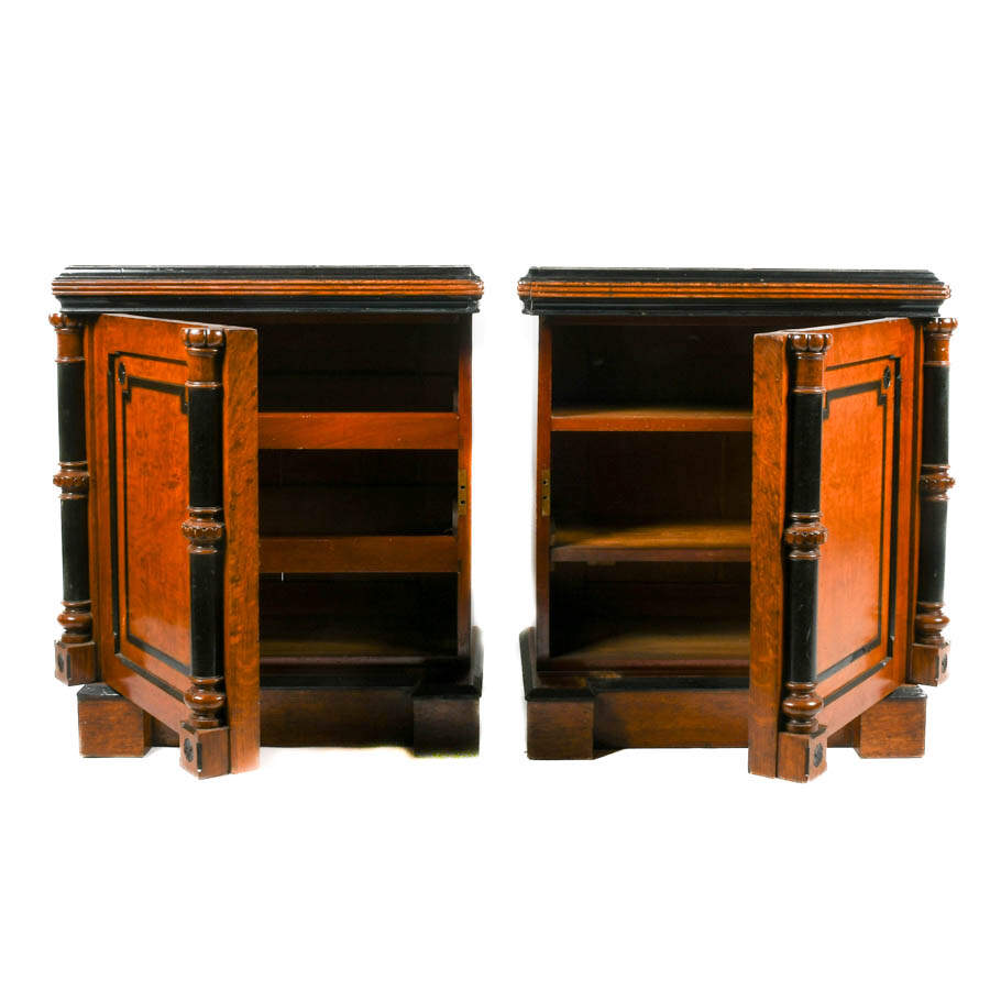 Antique Pair of Burl and Ebony Wood Cabinets-4