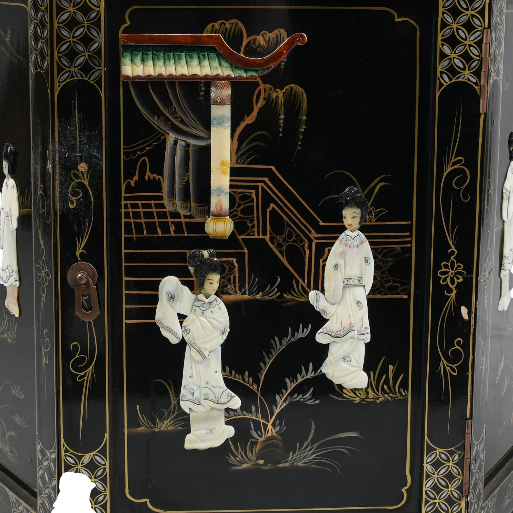 Chinese Black Lacquered Corner Display Cabinet-7