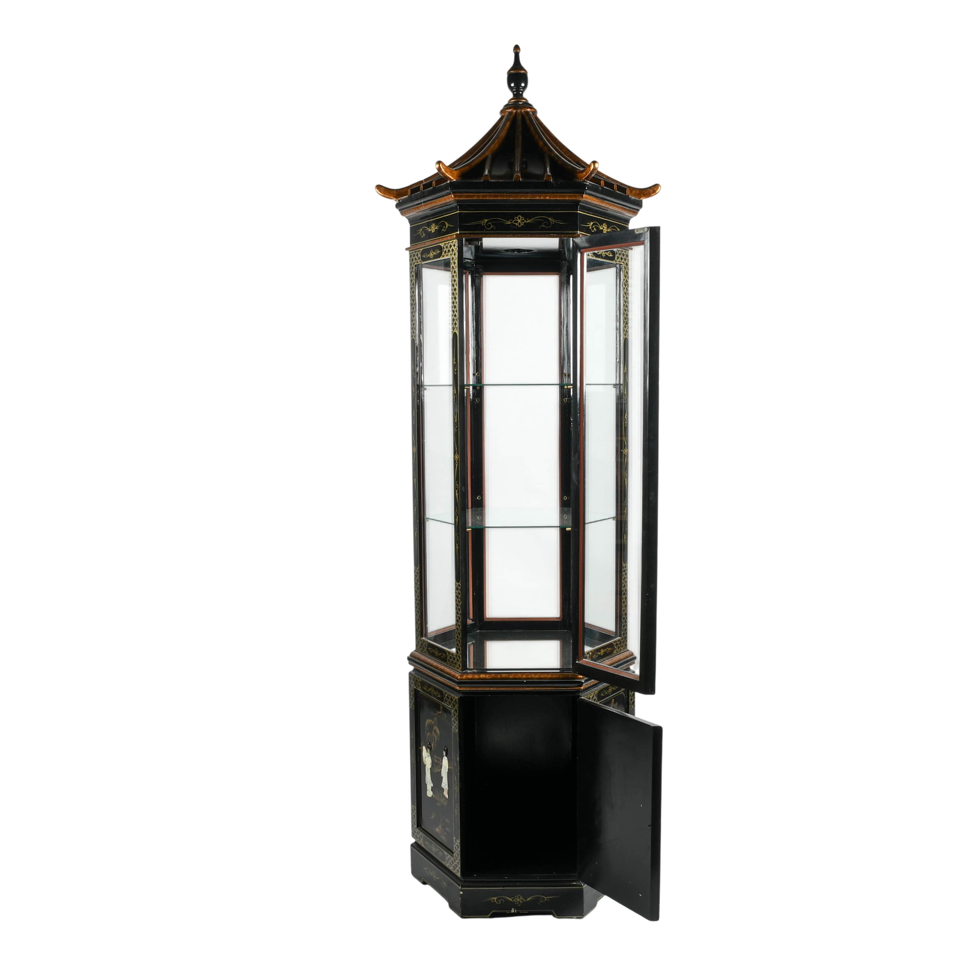 Chinese Black Lacquered Corner Display Cabinet-6