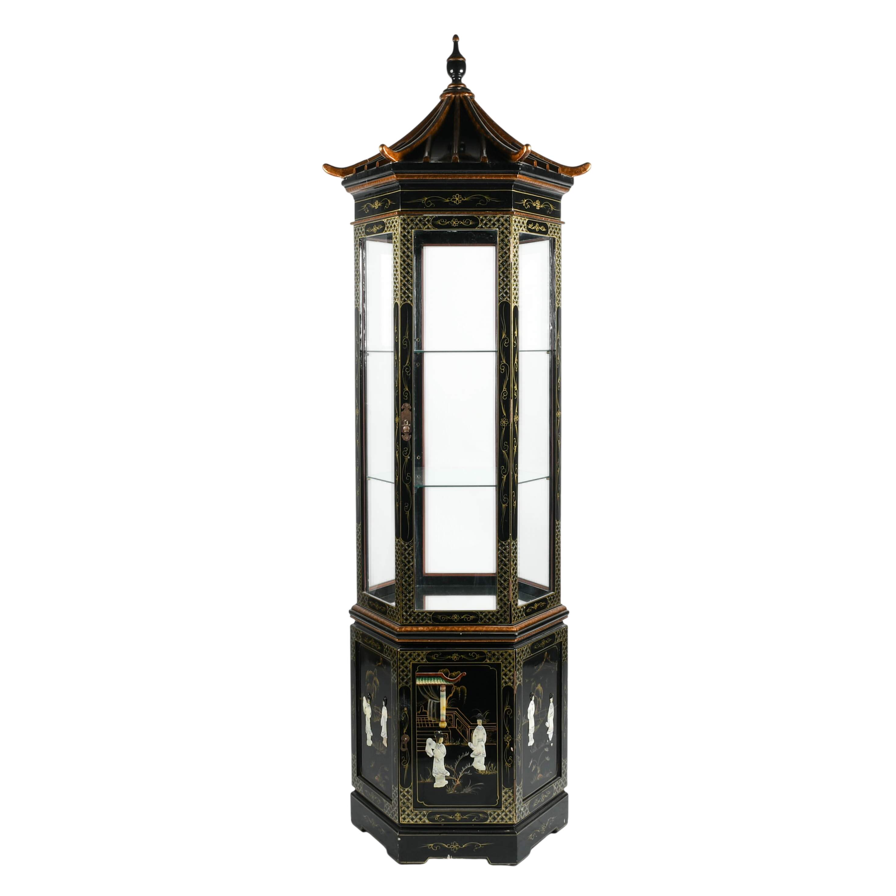 Chinese Black Lacquered Corner Display Cabinet-1