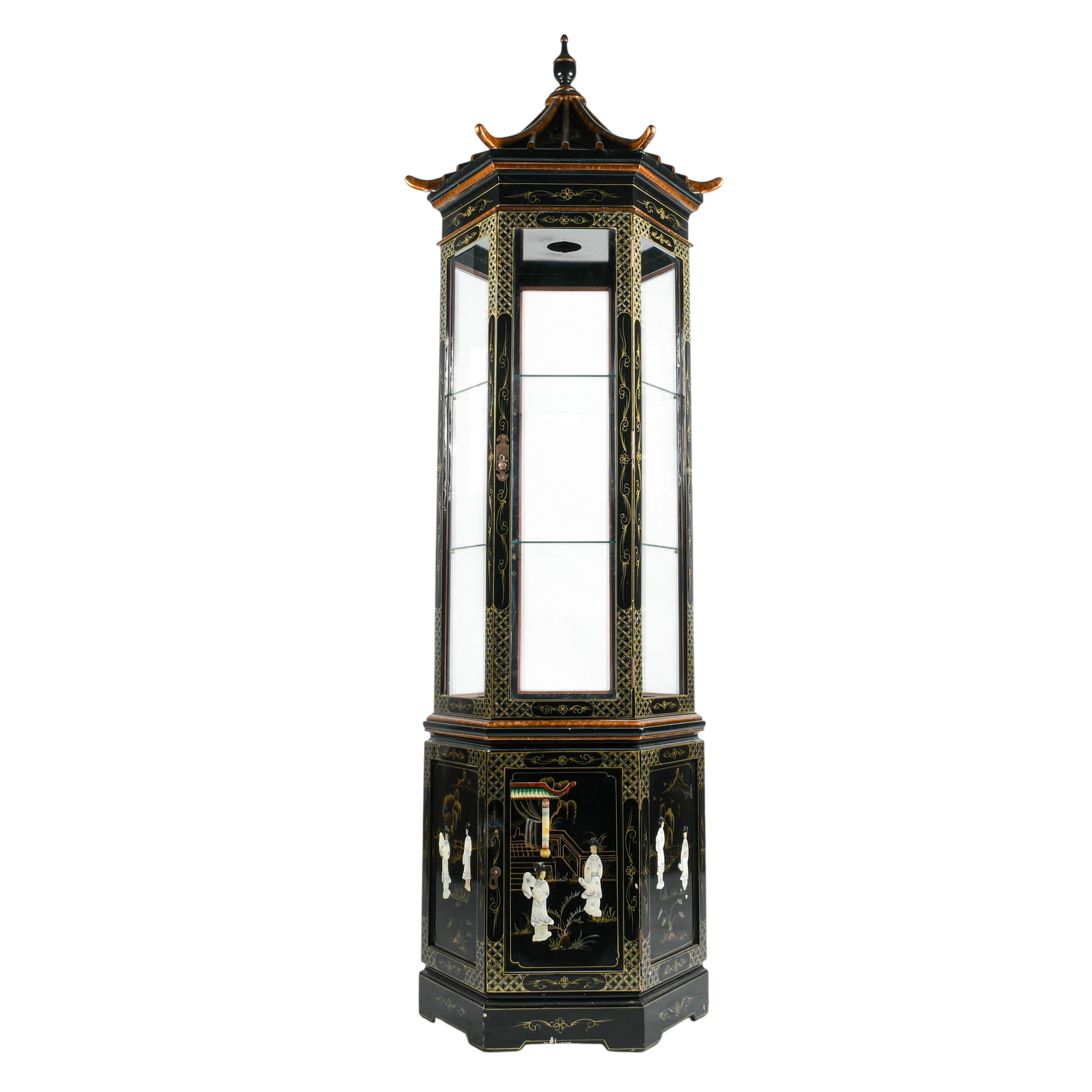 Chinese Black Lacquered Corner Display Cabinet-2