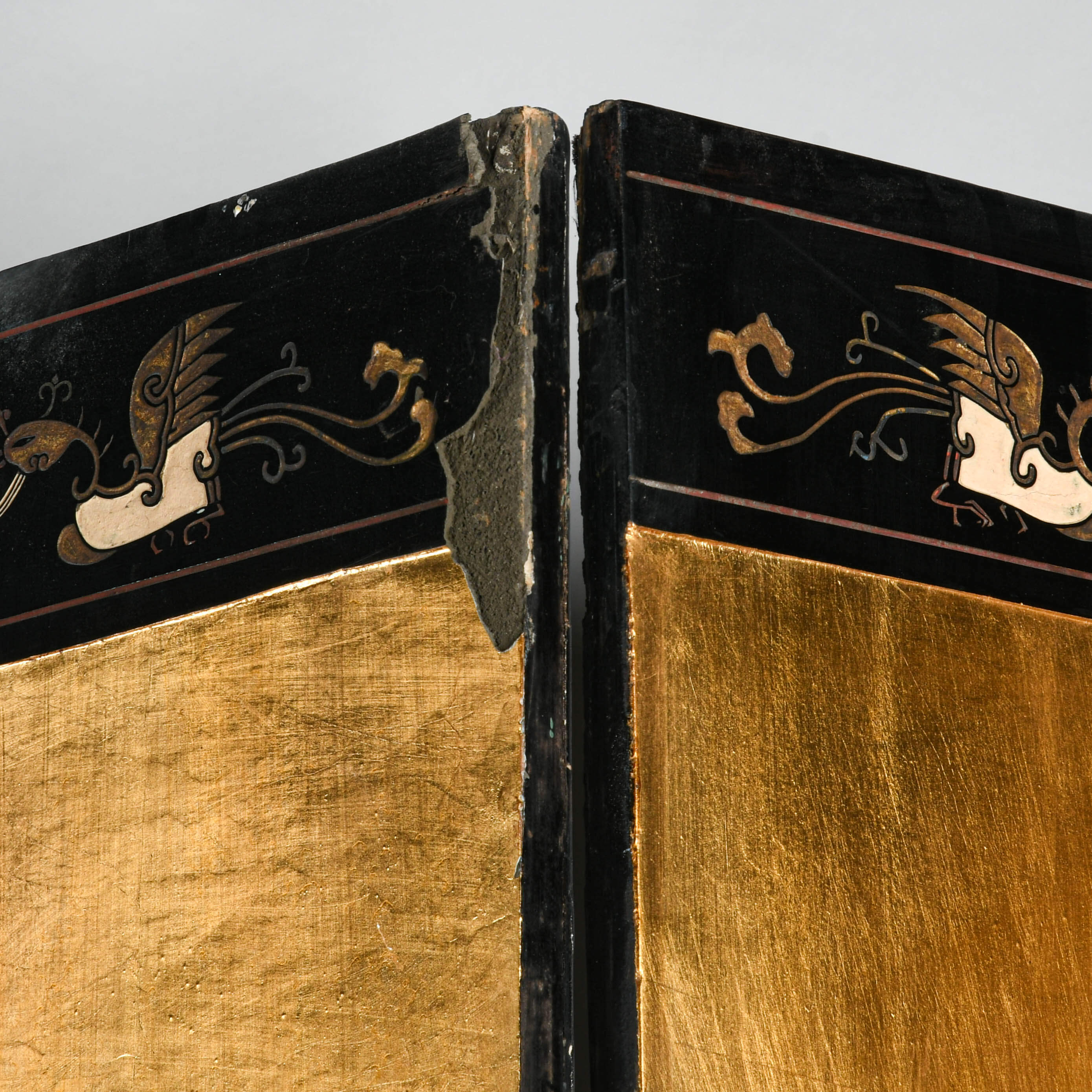 Chinese Eight Panel Black Lacquered Wooden Double Sided Room Screen Divider-10