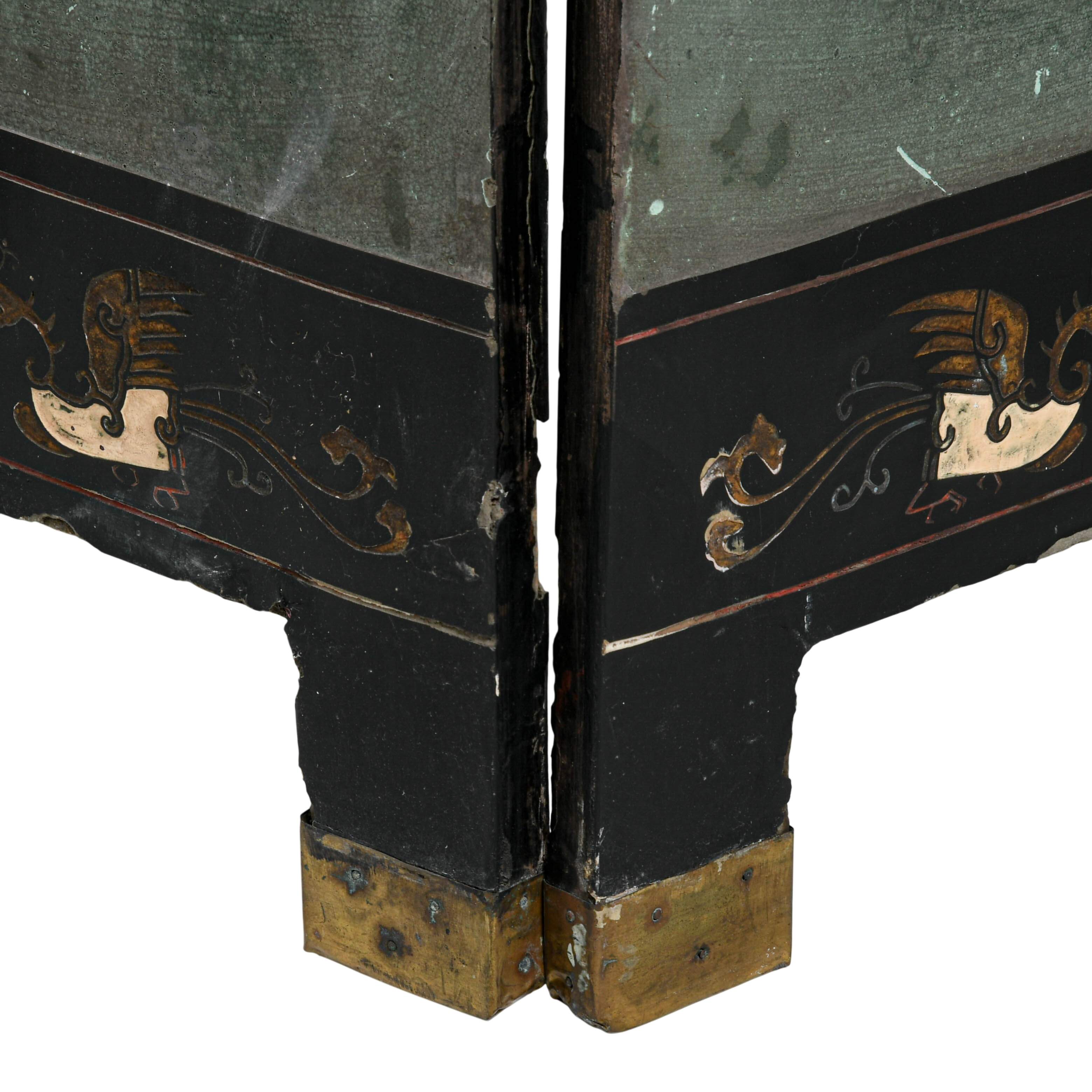 Chinese Eight Panel Black Lacquered Wooden Double Sided Room Screen Divider-9