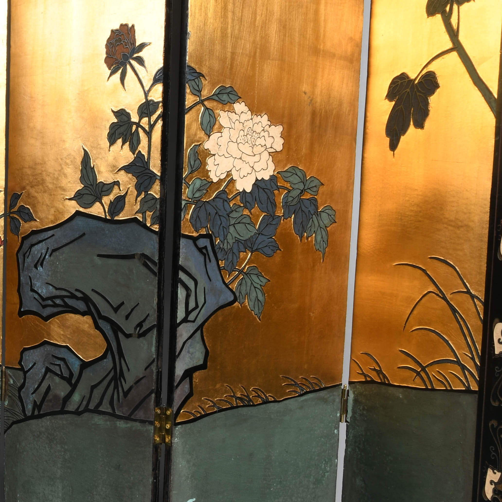 Chinese Eight Panel Black Lacquered Wooden Double Sided Room Screen Divider-8