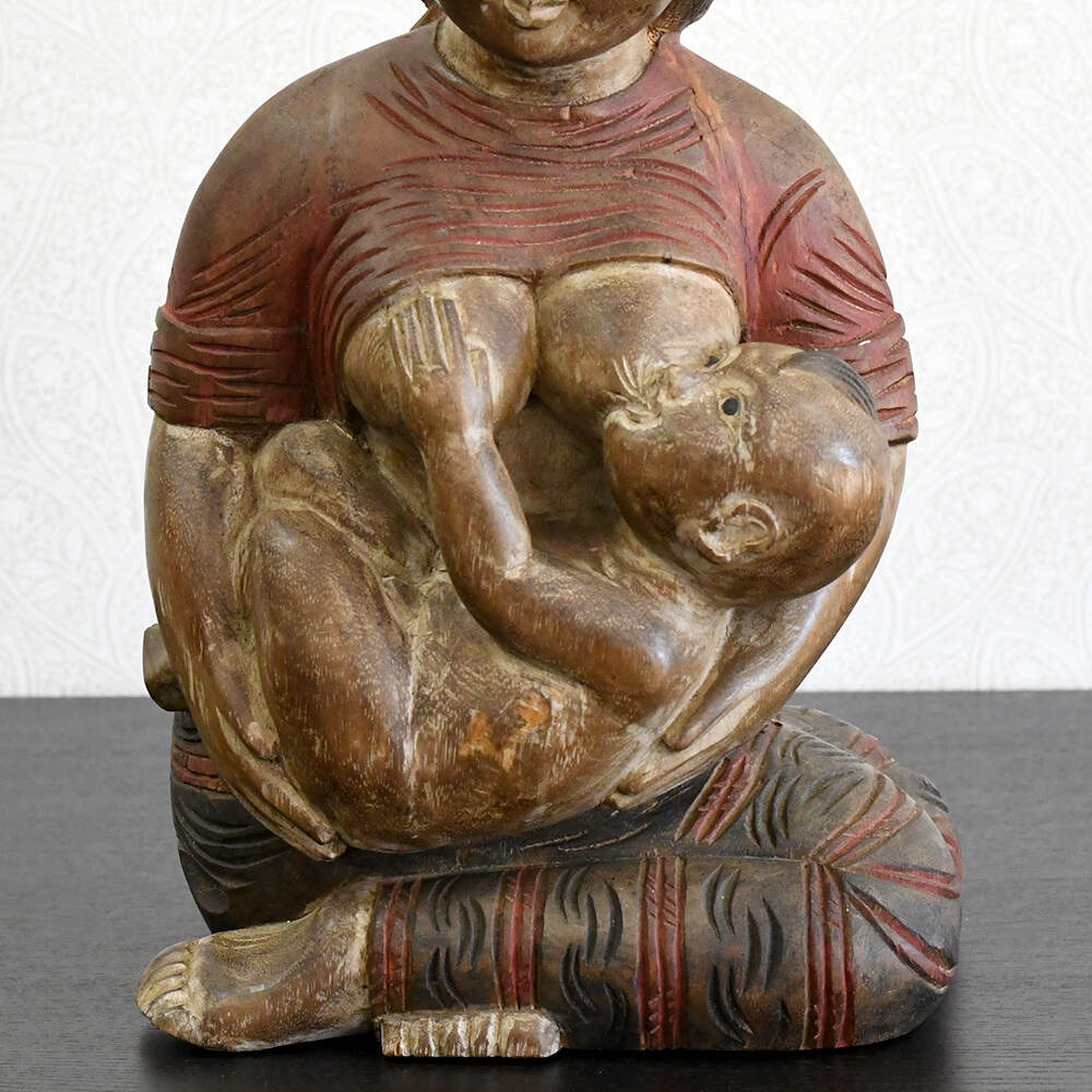 Hand-Carved Solid Wood Sculpture Mother and Baby-7