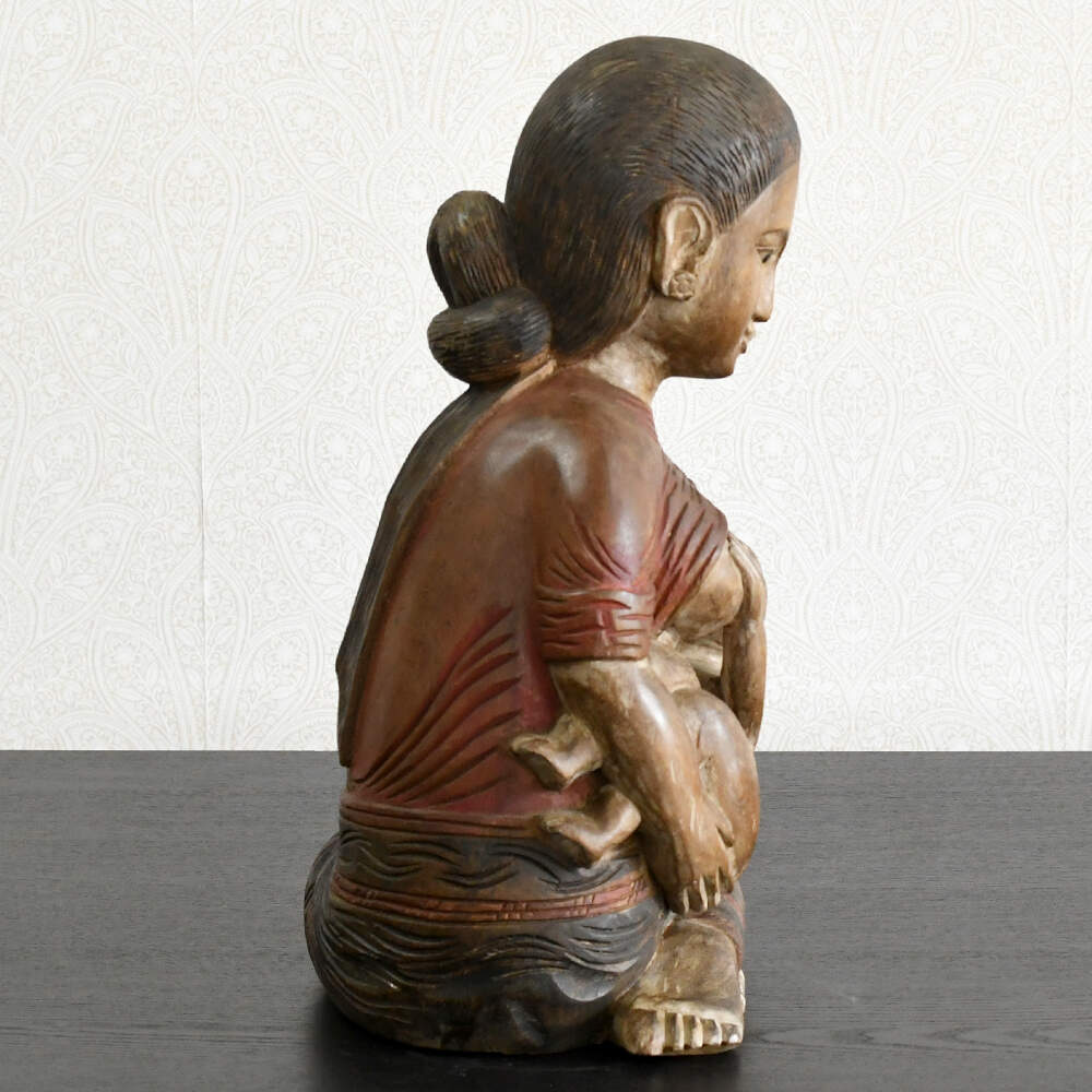 Hand-Carved Solid Wood Sculpture Mother and Baby-2