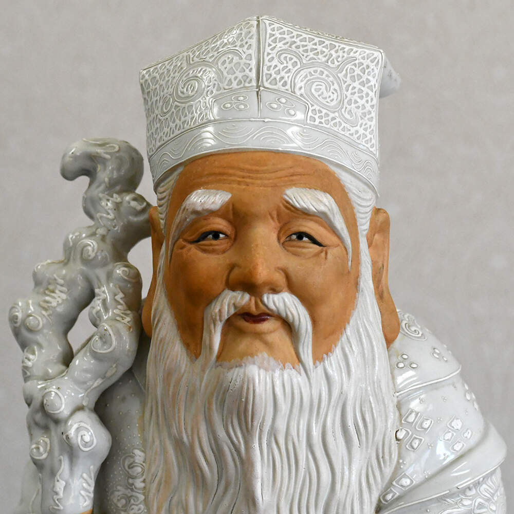Clay and Porcelain Japanese Jurojin God of Longevity Statue-5