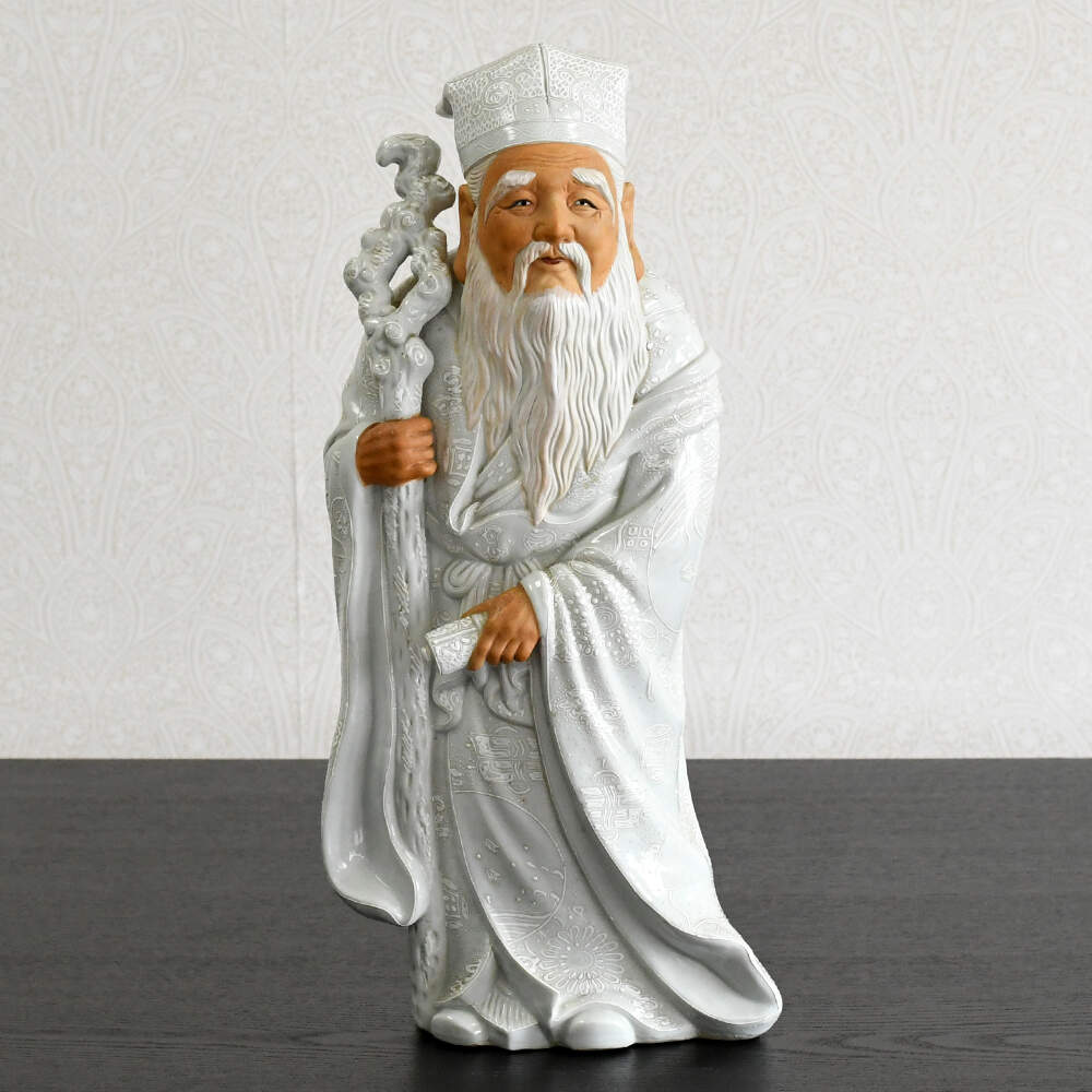 Clay and Porcelain Japanese Jurojin God of Longevity Statue-1
