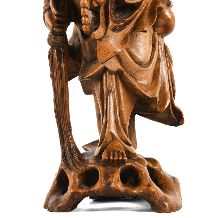 Pair of Chinese Carved Wood Immortal Travelers-8
