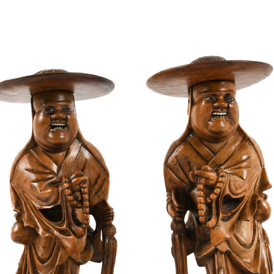 Pair of Chinese Carved Wood Immortal Travelers-5