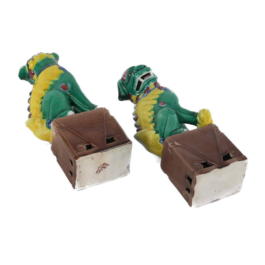 Antique Pair of Polychrome Imperial Lion Ceramic Figures-8