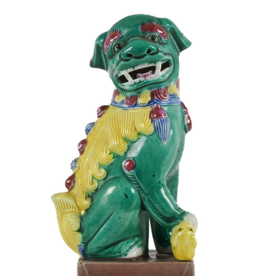 Antique Pair of Polychrome Imperial Lion Ceramic Figures-6