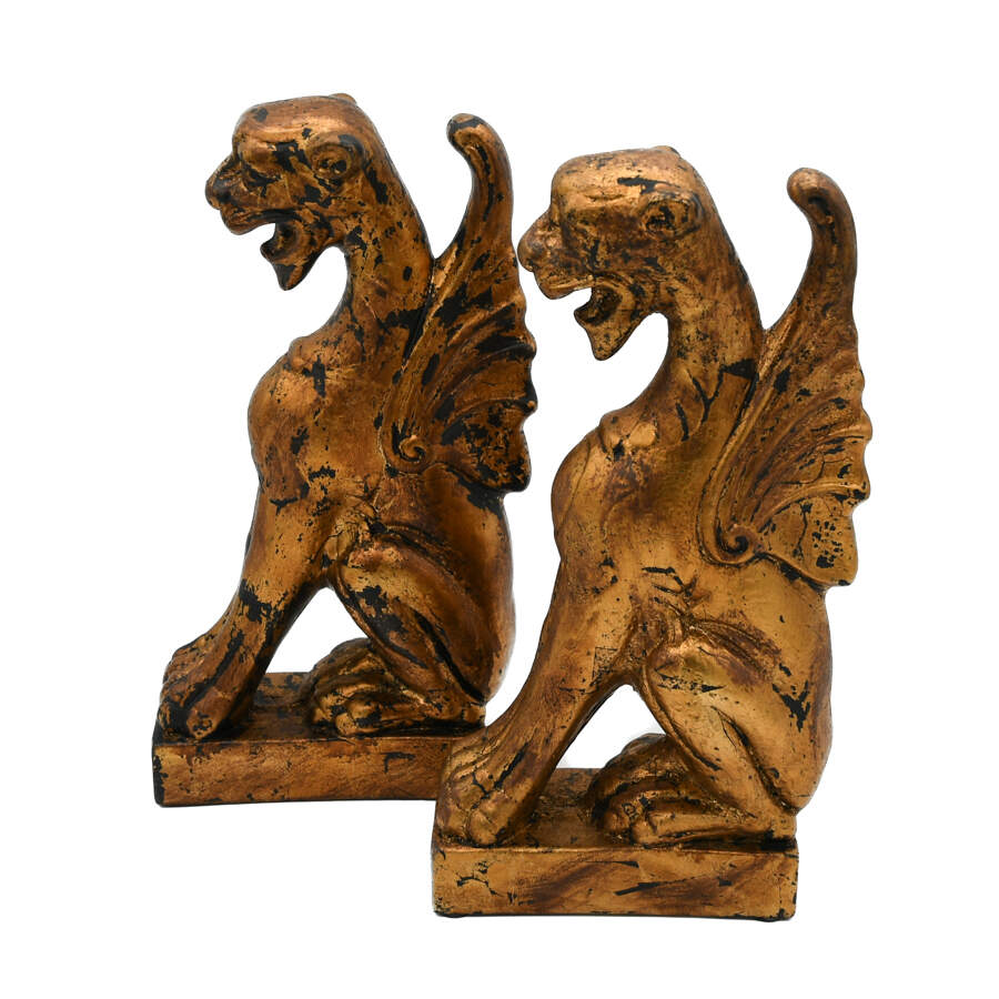 Antique Pair of Gilt Pottery Gargoyles-2
