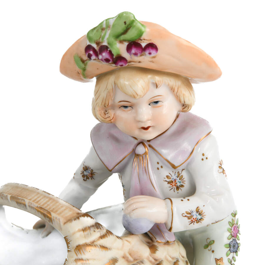 Dresden German Boy and Basket Grouping Figure-2