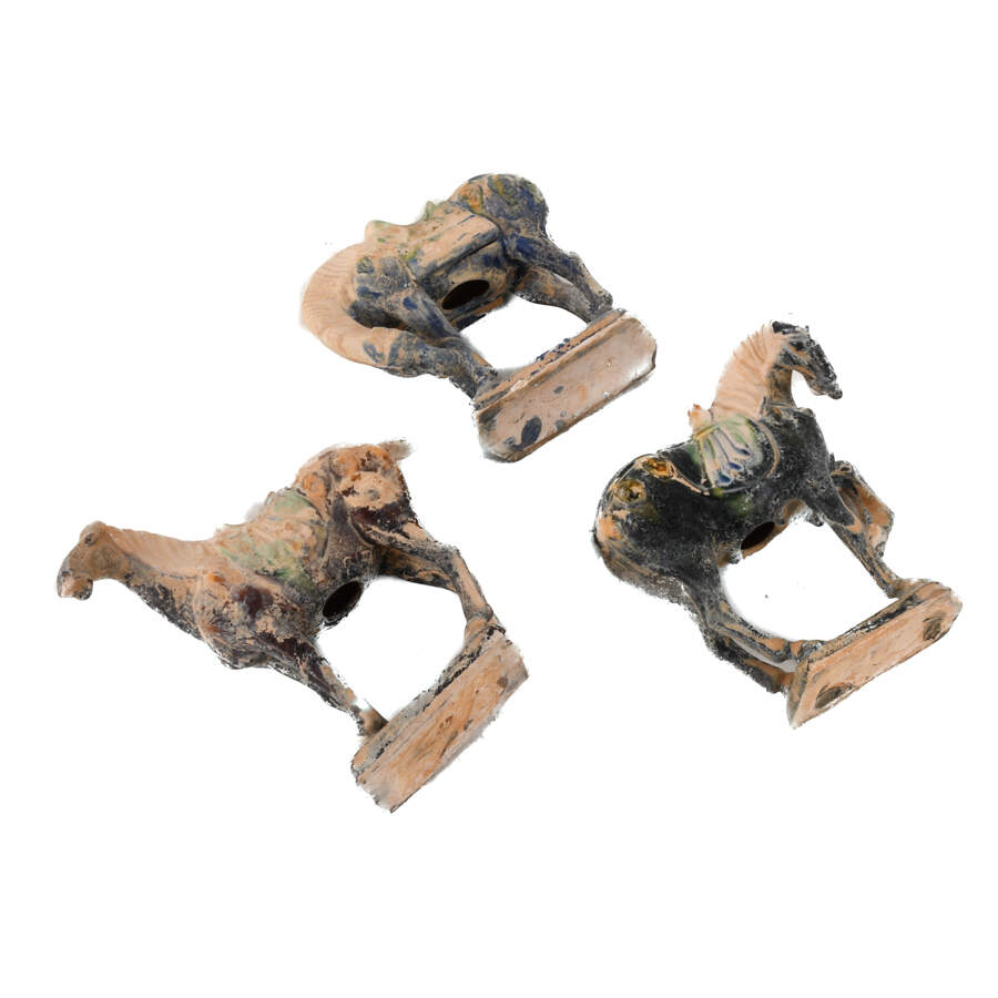 Grouping of Three Antique Chinese Tang Dynasty-Style Horse Figures-5